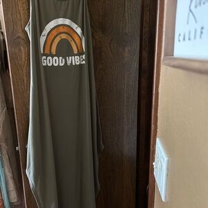 Amazon Olive Green 'Good Vibes' Sleeveless Dress